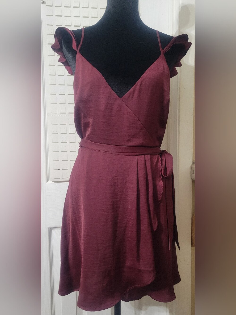 Forever 21 Burgundy Satin Wrap Mini Dress Size M
